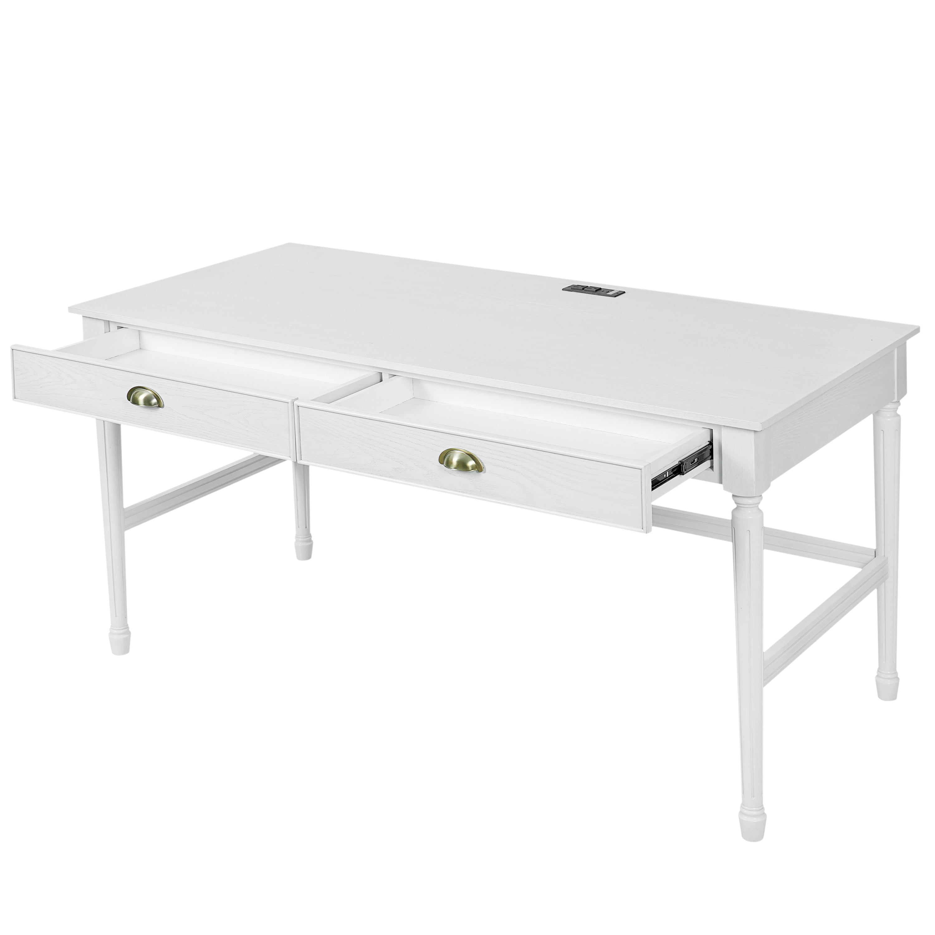 Euroco 60" Solid Wood Writing Desk with 2 Drawers,Home Office Workbench Desk,Small Computer Work Study Table,Vanity Table for Living Room,Bedroom,White