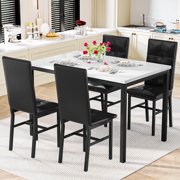 4-Person Dining Set: Modern Marble-Effect Dining Table with 4 PU Leather Upholstered Chairs. Kitchen dining furniture suitable for kitchens, dining rooms, and apartments.