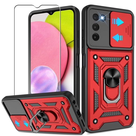 Funda ATUMP para Samsung Galaxy A03S con Protector de Pantalla HD, Antigolpes, Soporte Giratorio 360°, Rojo