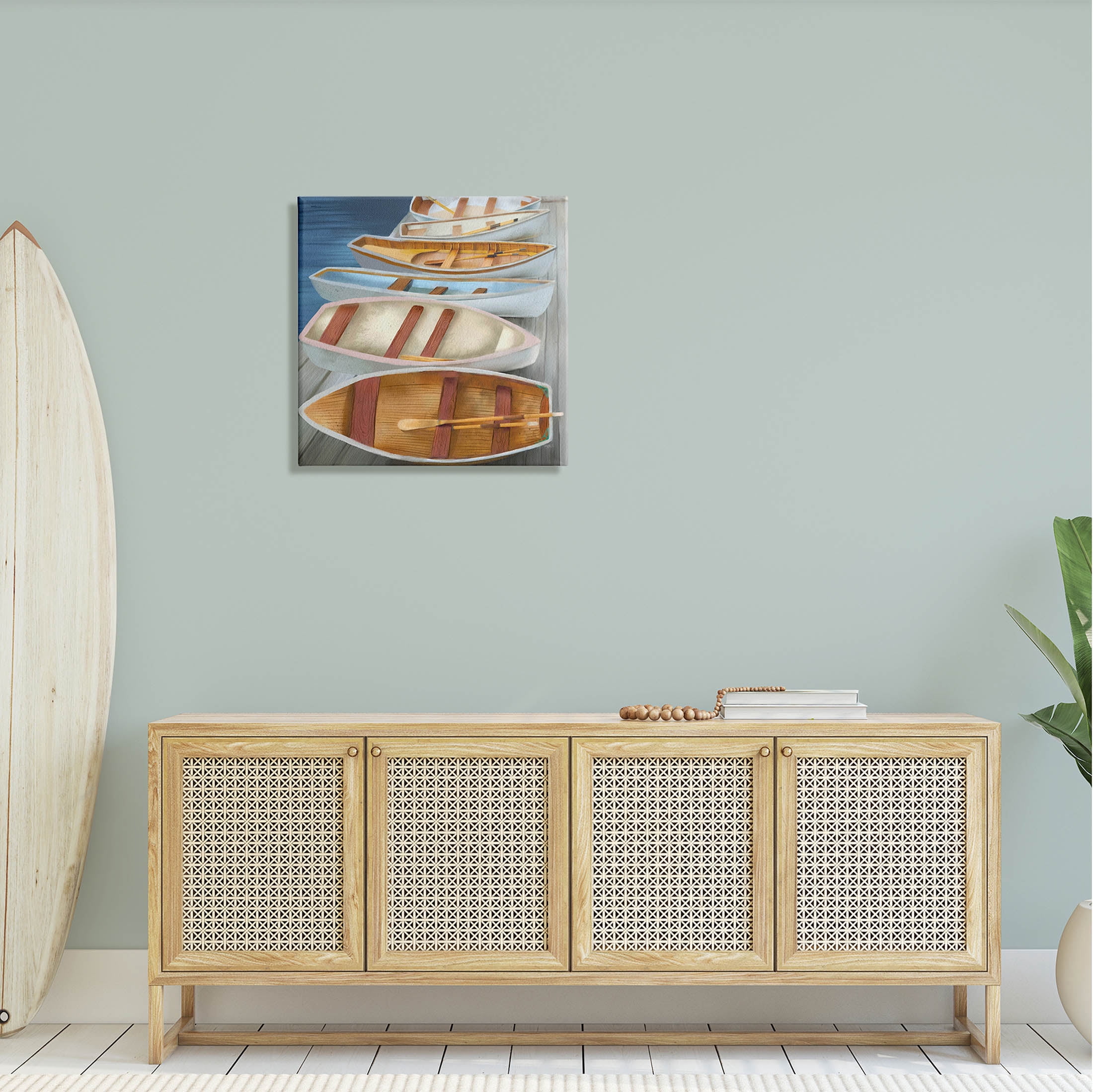 Stupell Industries Rowboats Along Lake Dock Painting Gallery Wrapped Canvas Print Wall Art, Design by Elizabeth Medley