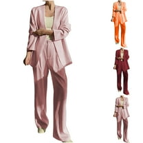 Horkkom Pant Suits for Women Dressy Two Pieces Outfit Long Sleeve Business Casual Blazer Jacket with Straight Leg Pant Suit Set for Work
