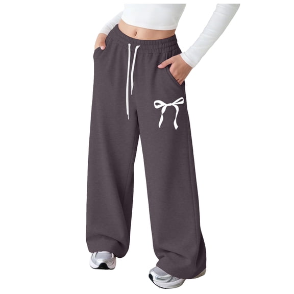 Soepste Girls Pants Girls Size 12 Clothes Girls Bowknot Sweatpants Baggy Wide Leg Sweat Pants Teen With Pockets Mid Rise Casual Kids