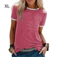thumbnail image 1 of Camiseta de mujer Blusa informal de manga corta con costura en bloque de color, rosa rosa, M Kearding AP002400-17, 1 of 5