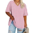thumbnail image 2 of Zpanxa Women's Plus Size Casual Top Short Sleeve Plaid Print Tee Round Neck Loose Fit Comfortable Everyday T-Shirt, 2 of 4