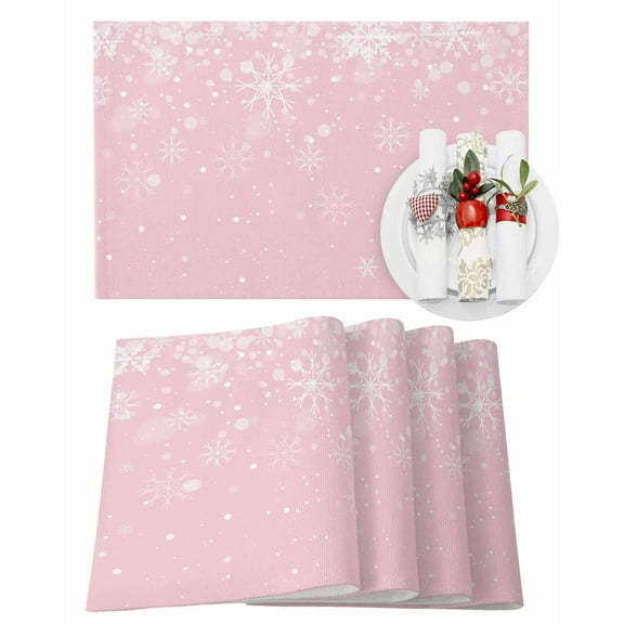 Christmas Snowflake Placemats Set of 6 Pink Gradient Heat Insulation Washable Place Mats, Rustic Non-Slip Table Mats for Dining Table Party Kitchen Decor,13x19 Inch