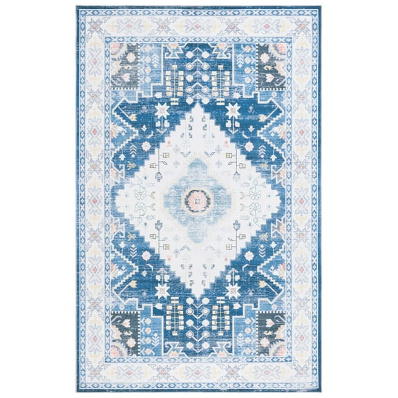 SAFAVIEH Arizona Roderick Oriental Machine Washable Area Rug, Navy/Ivory, 9' x 12'