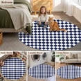 thumbnail image 6 of Navy Blue Diamond Plaid Round Living Room Rugs 3.3 ft, White Geometric Check Abstract Modern Washable Area Rug with Non-Slip Sturdy Edge Binding Round Front Door Mat Floor Carpet for Entryway, 6 of 9