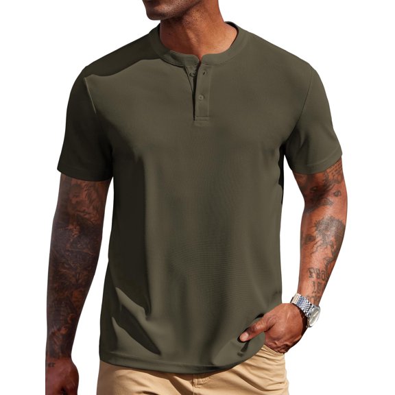 COOFANDY Mens Henley Shirts Short Sleeve Casual Button Textured T Shirt Basic Soild Tee Henley Summer Top