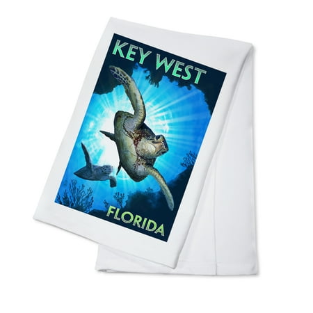 Key West, Florida - Sea Turtle Diving - Lantern Press Poster (100% Cotton Kitchen