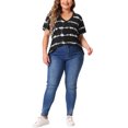 thumbnail image 2 of Blusas de mujer de tallas grandes Agnes Orinda, casuales, con cuello en V, de manga corta, con estampado de teñido anudado, tops de verano 3X en negro, 2 of 6