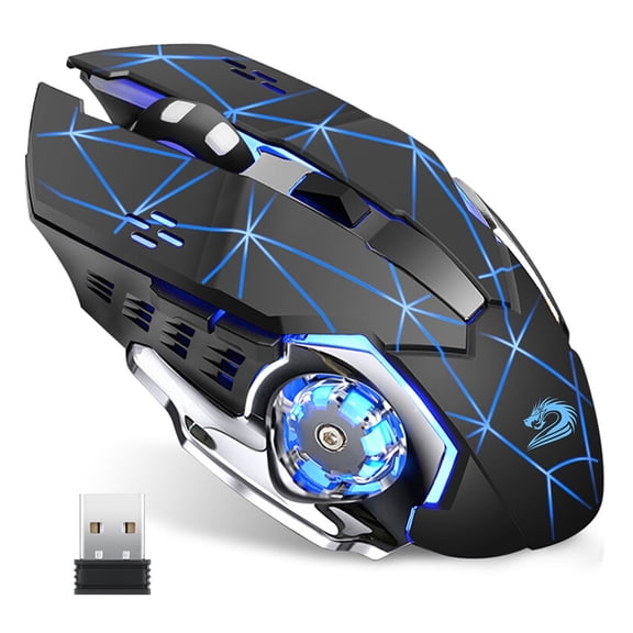 Uiosmuph Wireless Mouse Rechargeable Silent LED Computer Gaming Mouse with USB Receiver