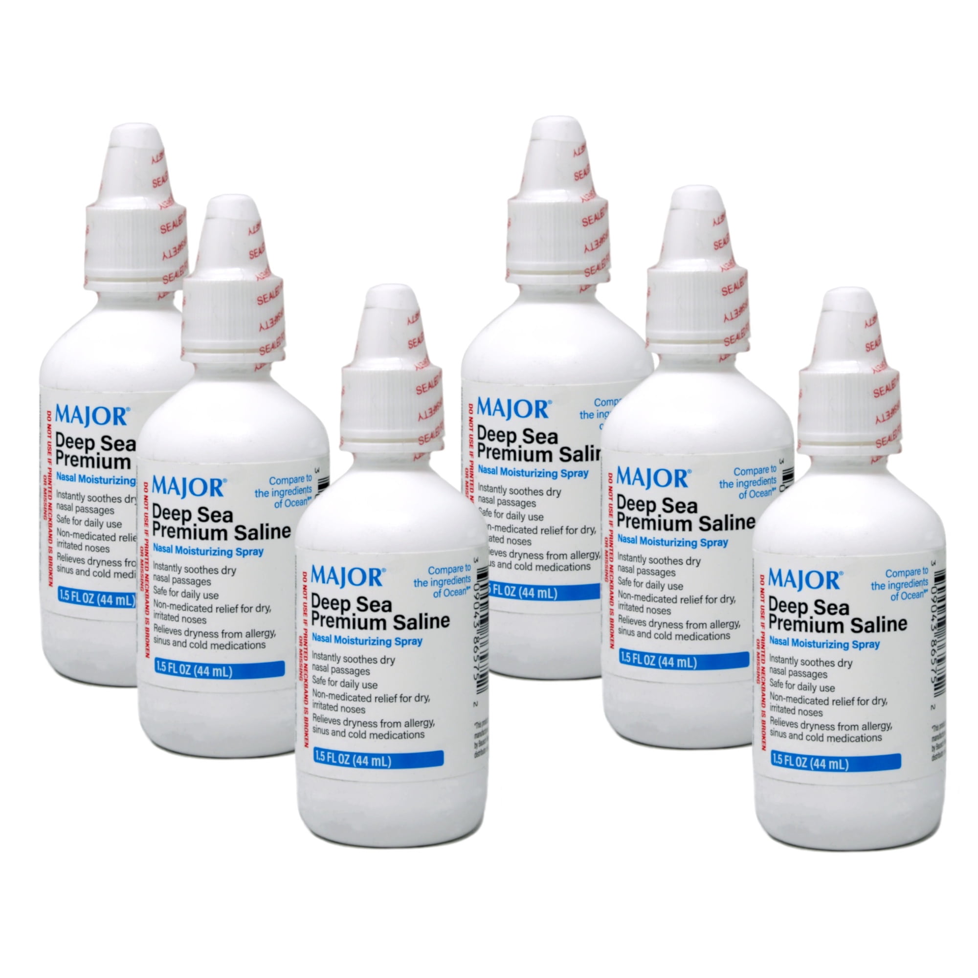 Major Pharmaceuticals Deep Sea Saline Generic for Ocean Nasal Moisturizing Spray, 1.5 fl oz Each, 6 Count