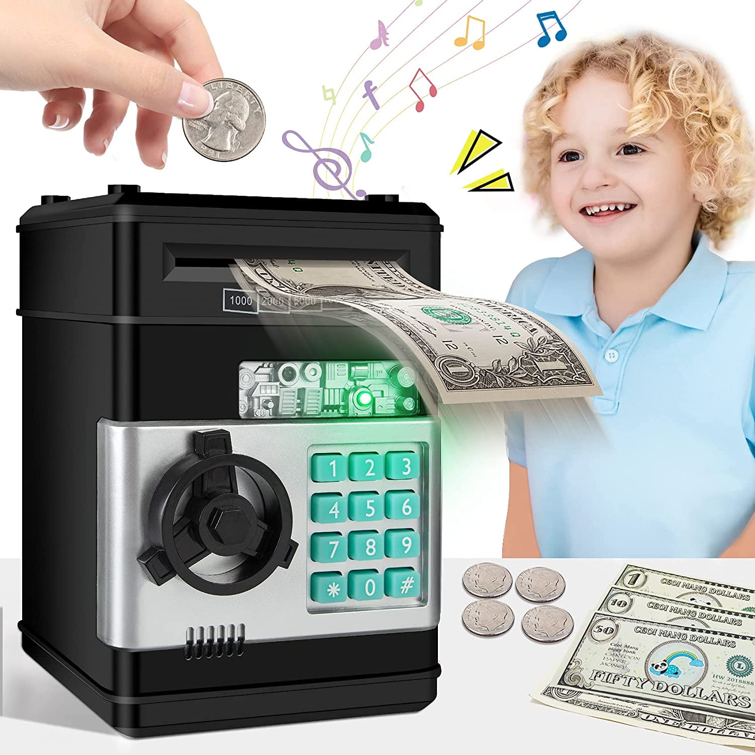 Invite Enterprise Mini ATM Piggy Bank, Money Saving Bank for Real Money  Cash Coin | School Bag Musical Money Safe Kids Piggy Savings Bank with  Finger