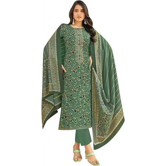 Ethnic Wear Indian Designer Salwar Kameez Dress Pakistani Sewn Plazzo Pant Suits (Green, XS - 36 )