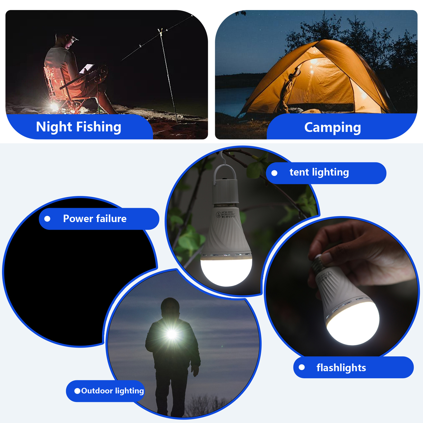 Rechargeable Emergency Light Bulb 【1 YEAR WARRANTY】 E27 2400mAh 5 hours 9W-60W  Stay Lights Up When Power Failure,  LED Light Bulbs for Home , Camping , Tent