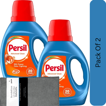 Persil Original Scent Liquid Laundry Detergent, Advanced Oxi   Odor Removal, 34 fl oz, 20 Loads with Microfiber Solid Color Towel by BundleEase