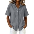 thumbnail image 5 of Feancey Womens Cotton Linen Hooded Shirt Short Sleeve Button Down Blouses Summer Casual Lightweight Hoodie Tops with Drawstring Gray XXL, 5 of 7
