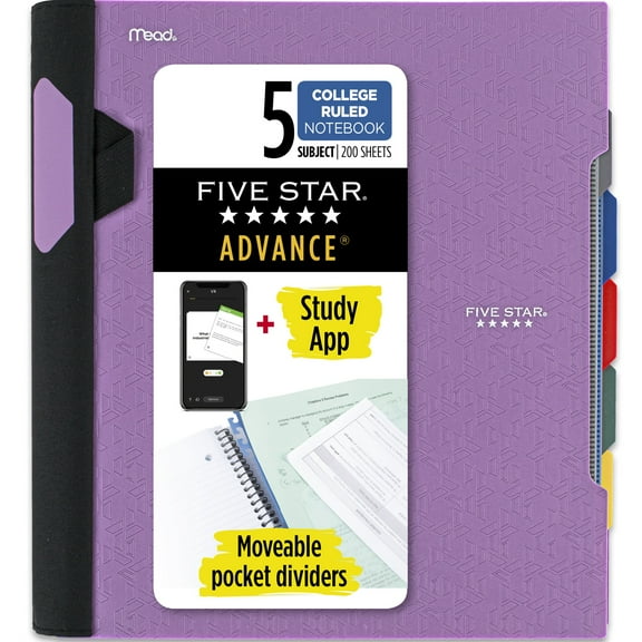 Five Star Advance Spiral Notebook   Study App, 5 Subject, College Ruled, 8.5" x 11"