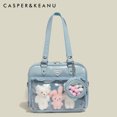 thumbnail image 6 of Tote Bag with Transparent Handle and Adjustable Shoulder Strap, Large Capacity Gender-Neutral PU Bag for Women, Girls, and Daily Commute in Multiple Colors 9.84 IN × 2.76 IN × 9.45 IN, 6 of 22