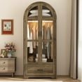 thumbnail image 5 of 71"H Arched Armoire Wardrobe Closet for Bedroom w/ Glass Door & LED Sensor Light, Wooden Wardrobe Closet Clothing Storage Cabinet w/1 Drawer & Hanging Rod, 5 of 10