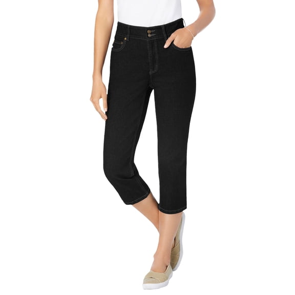 Woman Within Plus Size Petite Stretch Built-In Slimming Panel Capri Jeans