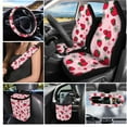 thumbnail image 2 of Jeiento Car Accessories Pink Strawberry Car Seat Cover Full Set Include Cup Coasters Key Chain Rearview Mirror Cover Trash Can Steering Wheel Covers and Seatbelt Pads Car Interior Decor, 2 of 6