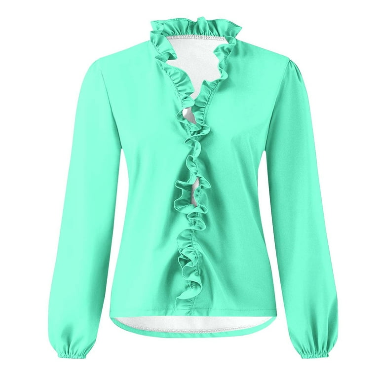Elegant Solid Color Ruffle V Neck Blouses Elegant Solid Color Ruffle V Neck Blouses