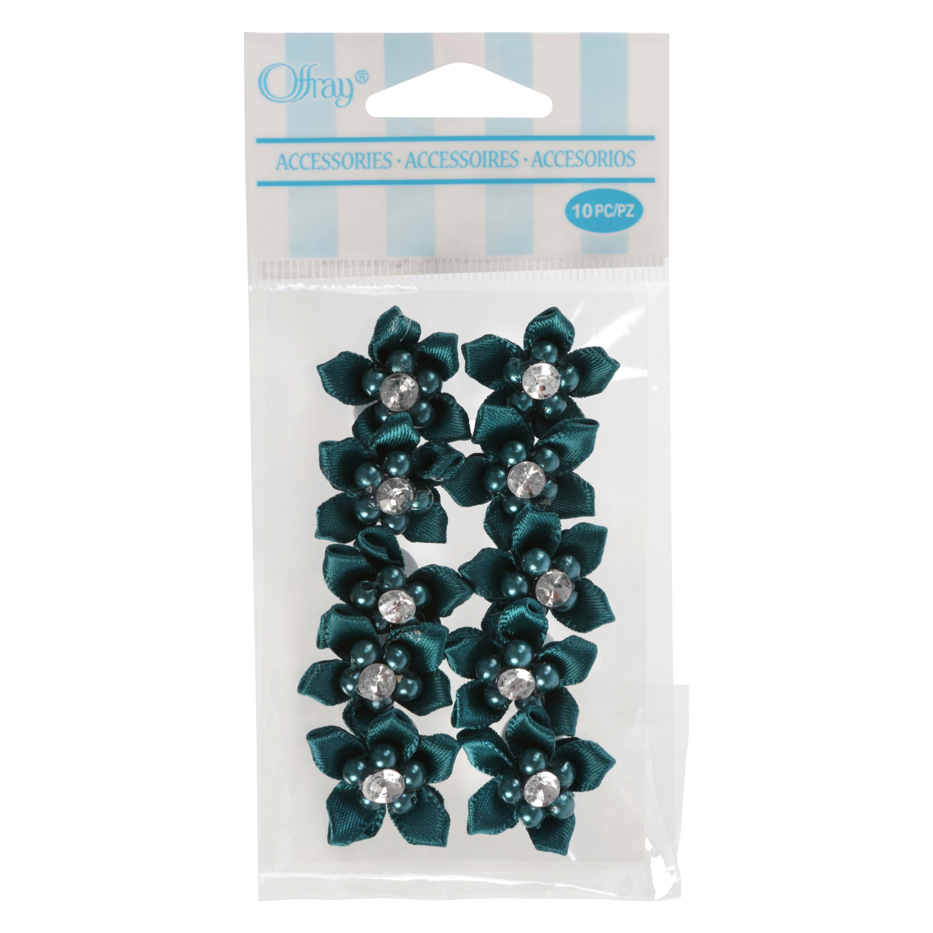 Offray Accessories, Teal 3/4 inch Value Pack 5 Petal Gem Flower Accessory for Wedding, Hair Clips, and Scrapbooking, 10 count, 1 Package