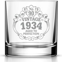 90th Birthday Engraved Whiskey Glass, Custom Engraved Rocks Glass, Vintage 1934 Aged to Perfection 11oz Old Fashioned Cocktail Glass