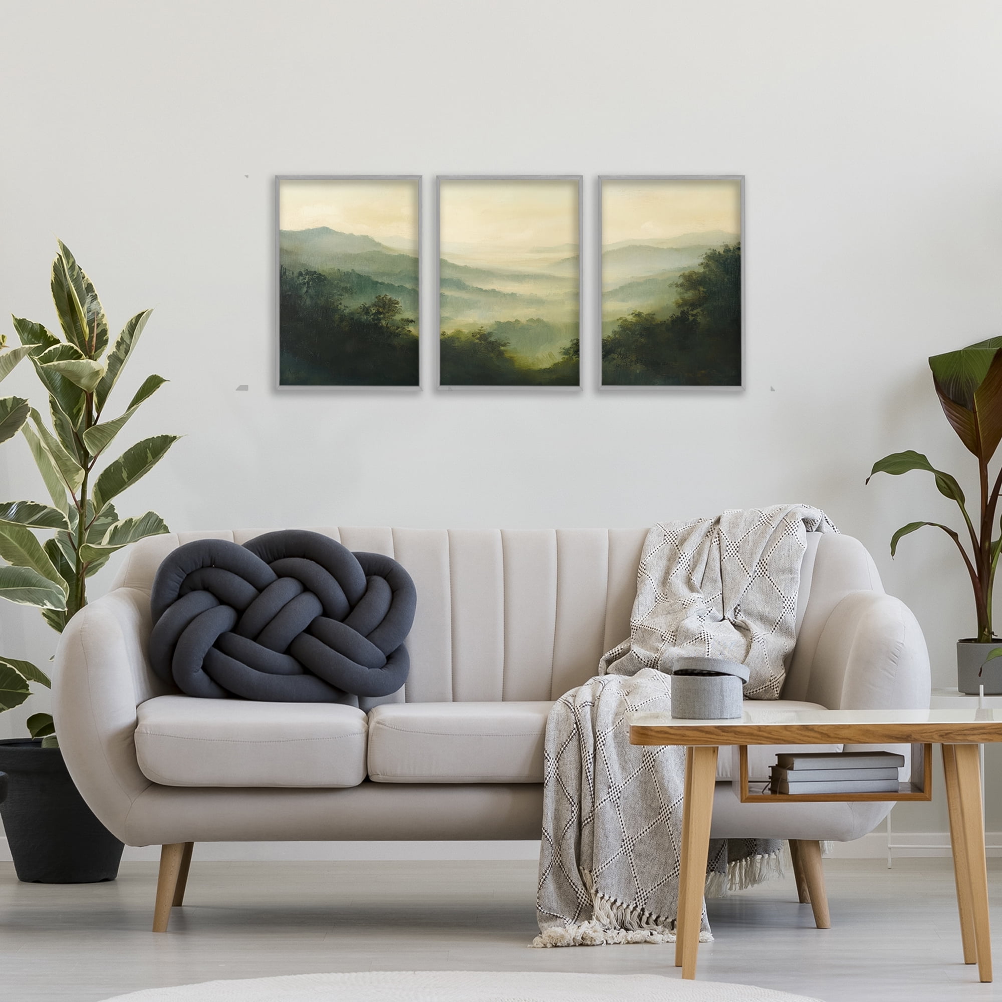 Stupell Industries Through The Haze Mountain Panorama 3 Piece Gray Framed Giclee Art Set, design by Petal Prints Design