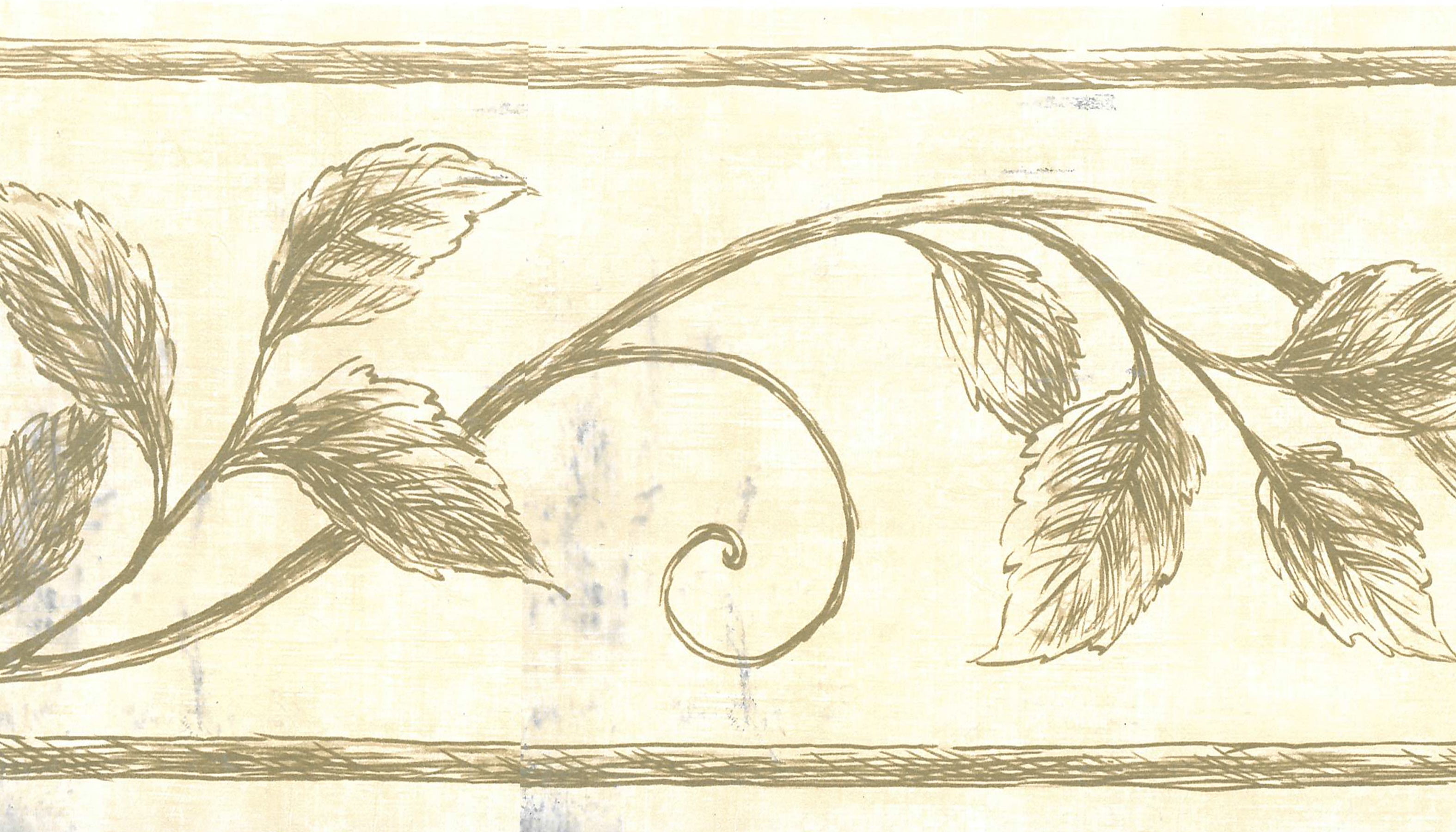 Prepasted Wallpaper Border Abstract Golden Yellow, Sage Green Leaves