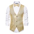 thumbnail image 1 of TISHITA Mens Sequins Vest Button Down Bow Tie Jacket Fashion Party Costume L Gold, 1 of 6