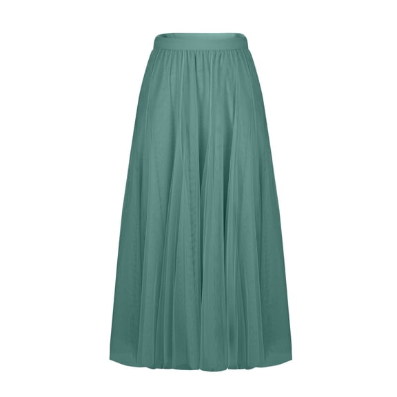Roncen Women's Long Tulle Skirts Elastic High Waist A-Line Layered Tutu Mesh Flowy Skirt Ankle Length