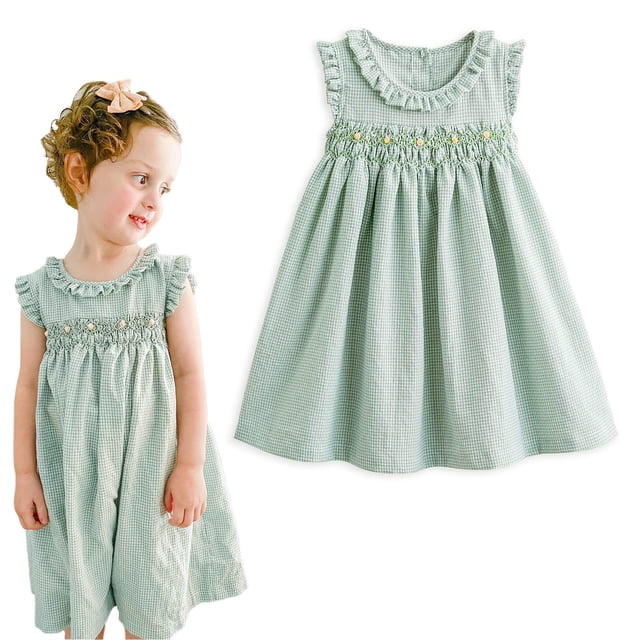 Vestido Simplee para niñas con estampado floral de verano fruncido