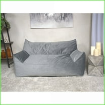 Fila Oversized 2-Seater Velveteen Bean Bag Chair with Armrests for Adults, Gray | Velvet | Curved