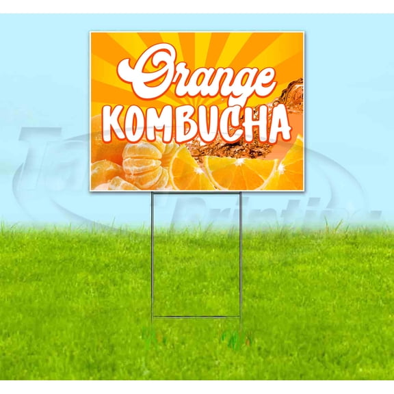 Orange Kombucha (18"" X 24"") Yard Sign, Includes Metal Step Stake
