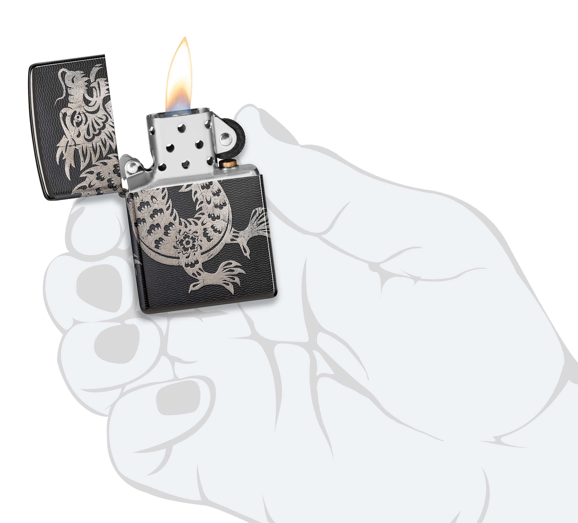 Zippo Lucky Dragon Design High Polish Black Pocket Lighter
