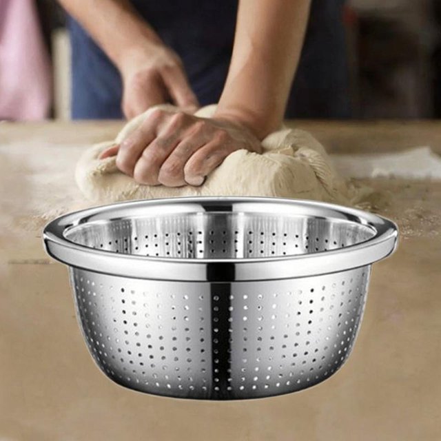Colador de acero inoxidable Macarena 24cm para lavar arroz y escurridor grueso