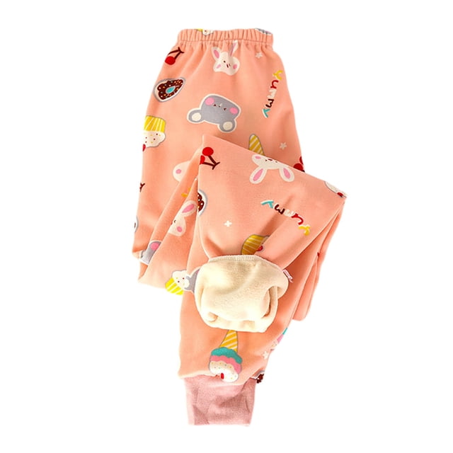 Children's Leggings Cartoon Print With Fleece Outerwear Stretch Baby Pants Autumn And Winter Pants
