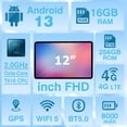 thumbnail image 2 of Android Tablet with SIM Card Slot Unlocked 12 Inch Large Screen 4G LTE Cellular Tablet with Android 13 16GB(8+8 Virtual) RAM 256GB ROM GPS WiFi BT 8000Mah 2K Display for Adults Kids, 2 of 7