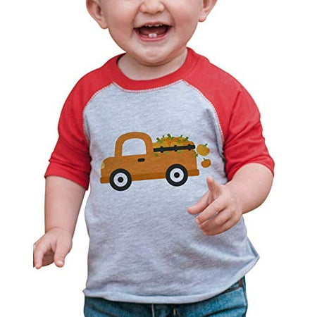 

7 ate 9 Apparel Kids Pumpkin Truck Halloween Fall Shirt Red