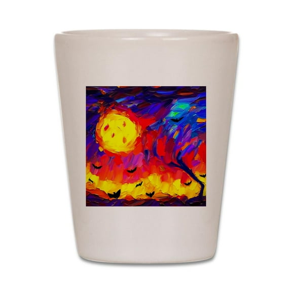 CafePress - Halloween Modern Abstract Oil Painting - White Shot Glass, Unique and Funny Shot Glass