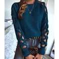thumbnail image 4 of Women Cute Cold Shoulder Pullover Sweaters Knitted Cozy Fitted Long Sleeve Trendy Sweater Blue S, 4 of 9