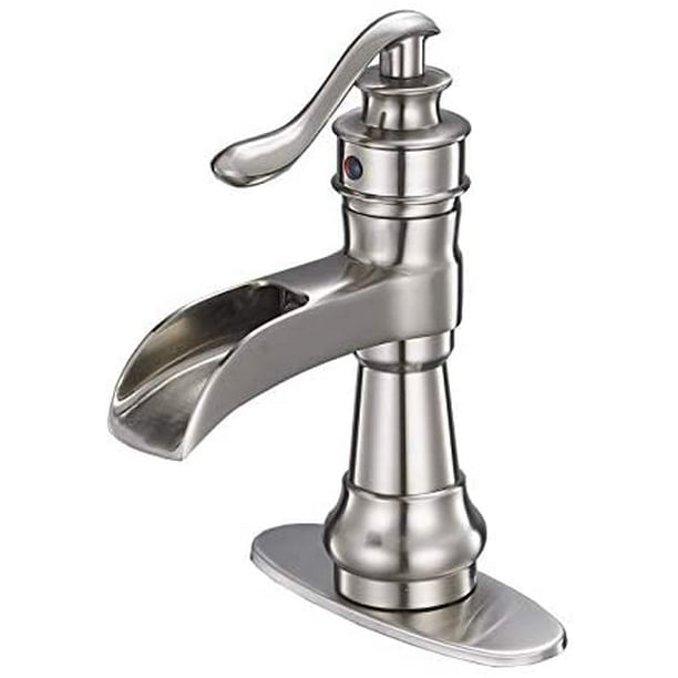 BWE Bathroom Sink Faucet Brushed Nickel Waterfall Faucets with Supply