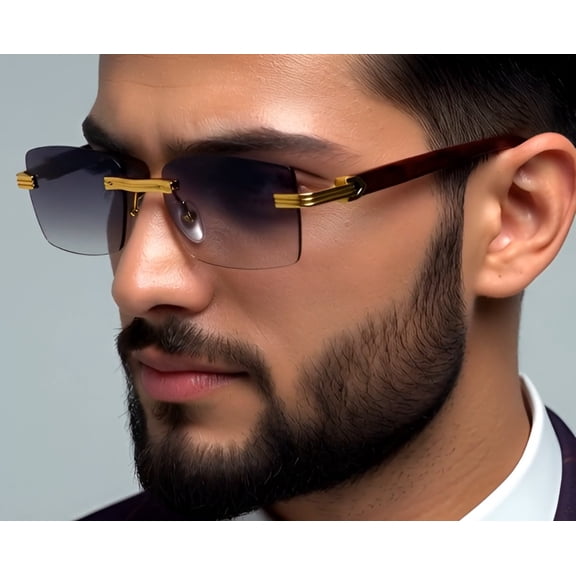 Sunglasses Men Square Aviator Style Gold Frame Shades Hip Hop Shades Black Lens