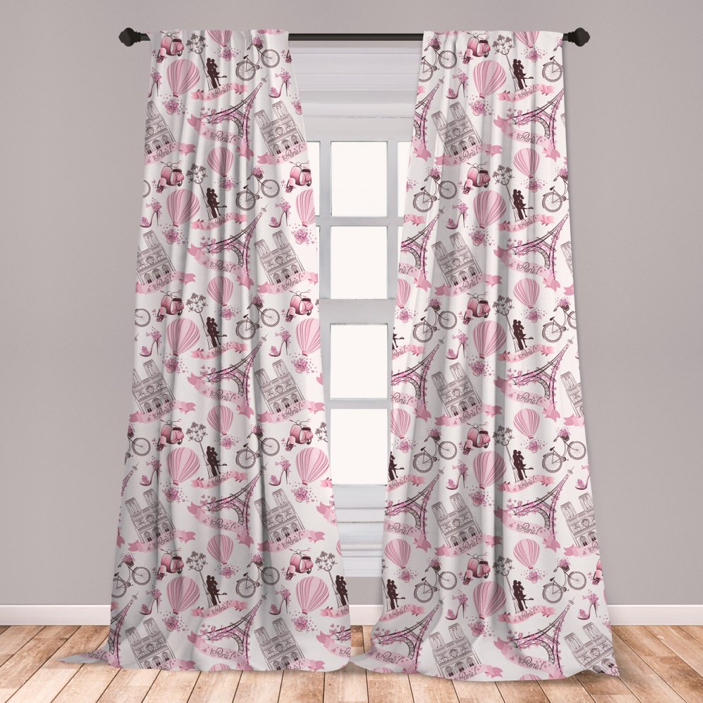 Eiffel Curtains 2 Panels Set, Love in the City Paris French Bridal