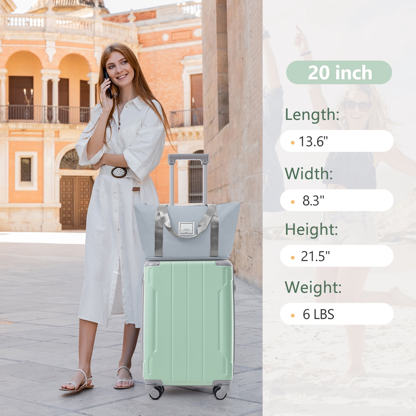 Alikpop 20 Inch Adult 3-Piece Green Hardside Luggage Set with Spinner Wheels, Lightweight ABS Hardshell Carry-On for Travel