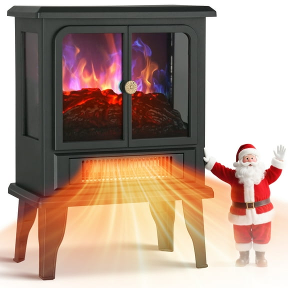 PRO CHOICE Electric Fireplace Infrared Stove Heater, 18" Portable Freestanding Space Heater W/3D Flame, 1500W, Black