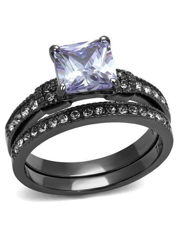 Womens Light Black Ring Anillo Para Mujer Stainless Steel Ring with AAA Grade CZ in Light Amethyst Adddilyn