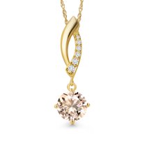 Gem Stone King 0.63 Ct Peach Morganite G/H Lab Grown Diamond 14K Yellow Gold Pendant with Chain